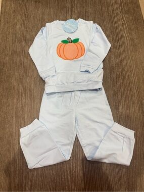 NWT Size 6 Classic Whimsy Light Blue Pumpkin Applique jogger Set